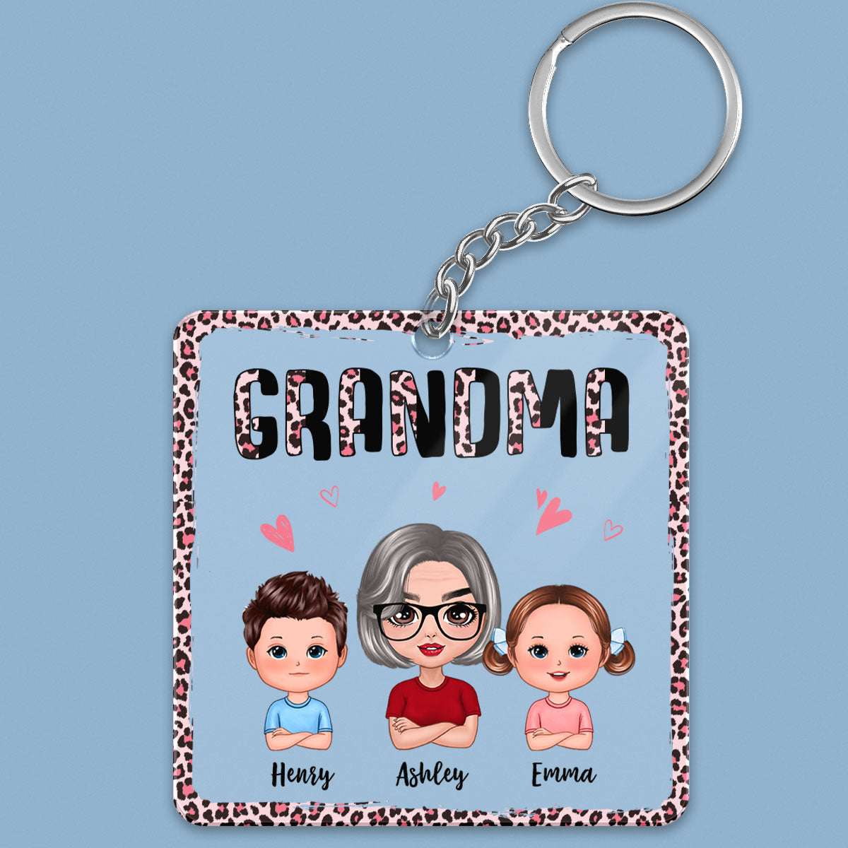 Grandma Leopard Doll Woman & Kids Personalized Acrylic Keychain