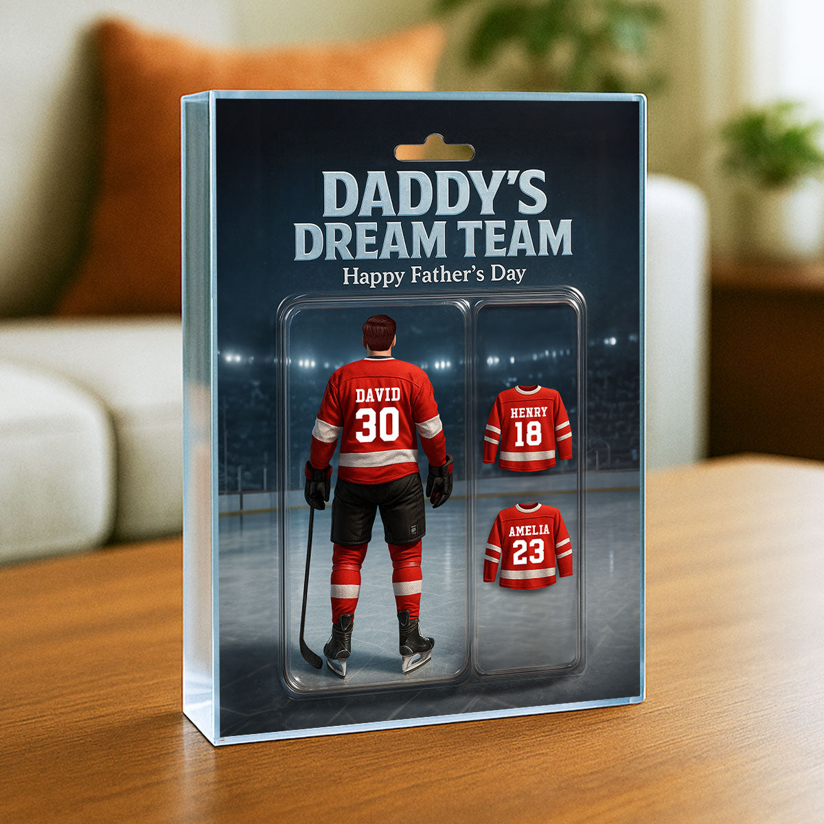 The Best Hockey Dad Ever With Kids' Names Custom Figure Personalized Acrylic Block Plaque, 2025 Father's Day Gift For Him, For Dad