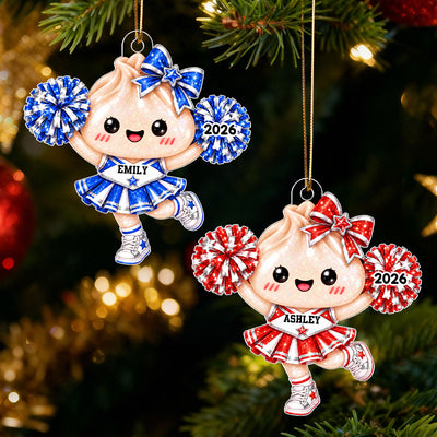 Cute Funny Cheerleader Dumpling Dim Sum Custom Name - Personalized Acrylic Ornament - Christmas Gift, Keepsake For Cheerleaders, Daughters, Granddaughters