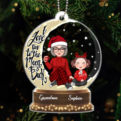 Snow Globe Cute Grandma Grandkid On Moon Personalized Acrylic Ornament