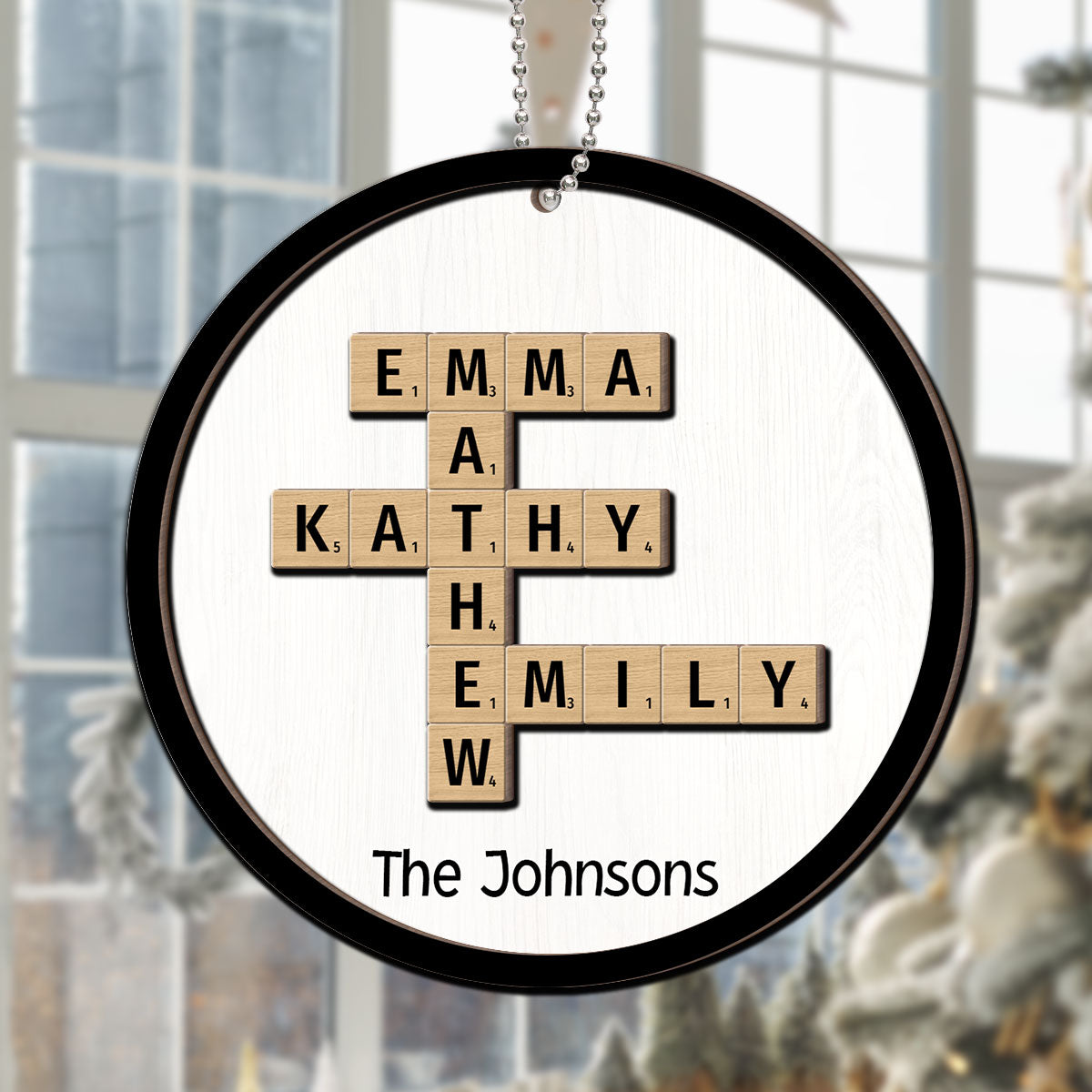The Family Crossword Puzzle Art Christmas Decor Personalized 2-Layer Round Wooden Ornament