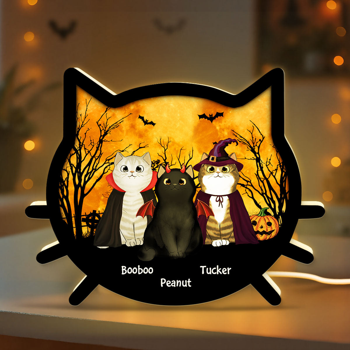 Spooky Halloween Theme Cat Face - Personalized Light Box