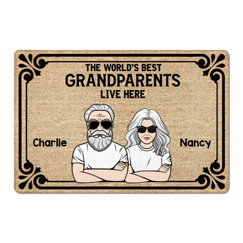 The World's Best Grandparents Grandma Grandpa Live Here Gift - Personalized Doormat