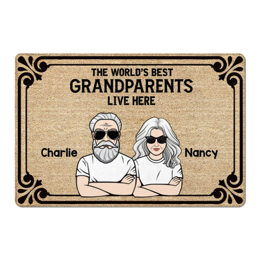 The World's Best Grandparents Grandma Grandpa Live Here Gift Personalized Doormat