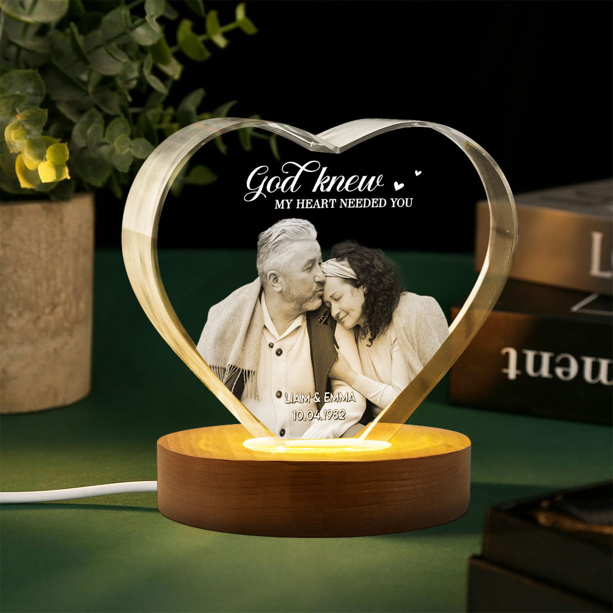 Couple 3D Upload Photo Premium Crystal Heart LED, Personalized Heart Crystal With LED Base Optional, Perfect Valentine's Gift For Couple, For Him, For Her, Free Delivery