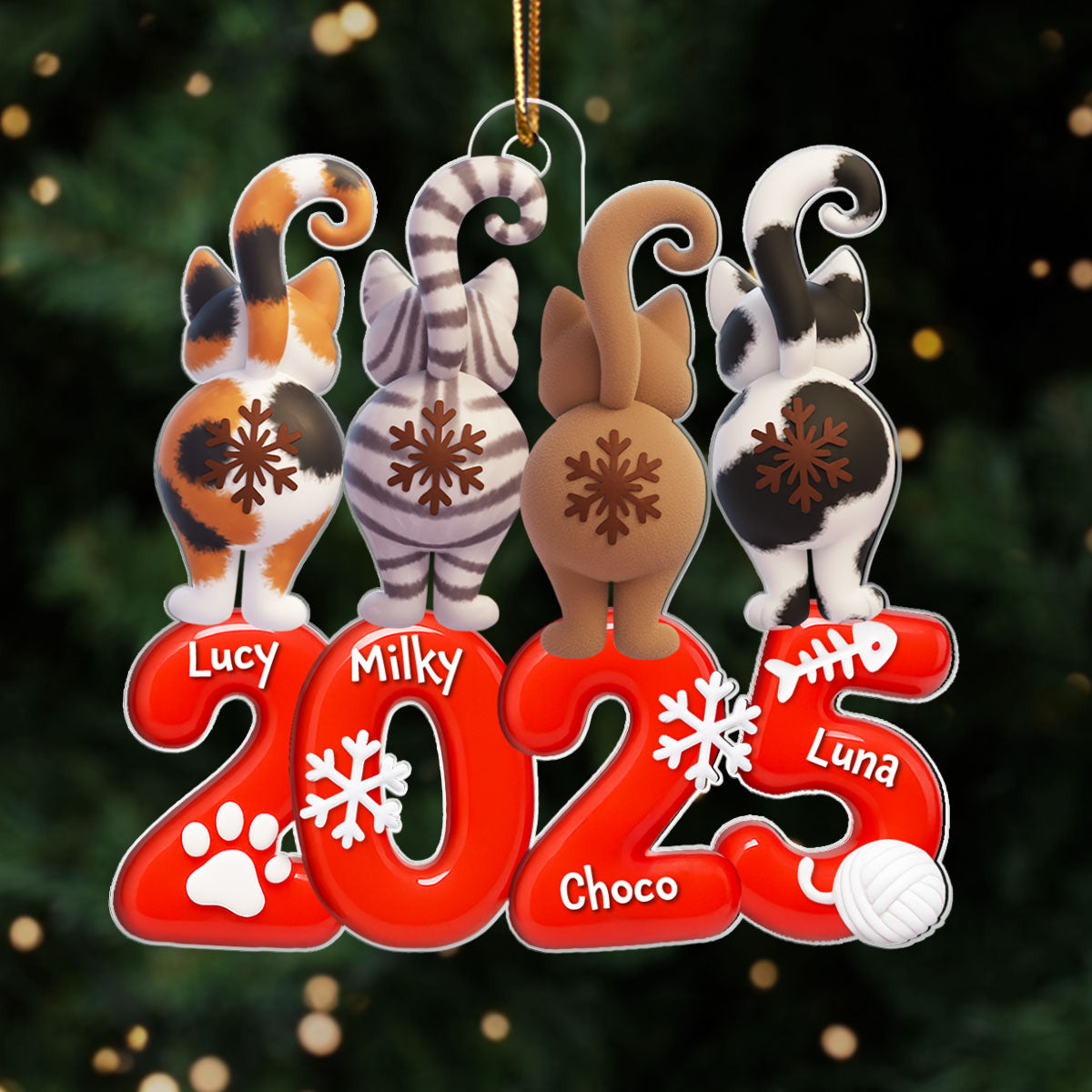 Funny Cat Back View 2025 Christmas - Personalized Acrylic Ornament - Gift for Cat Moms, Cat Dads, Cat Lovers