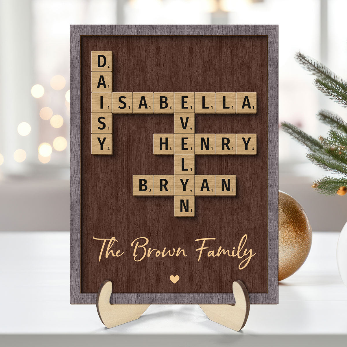 Family Crossword Art - Created In A Moment, Treasured Forever - Personalized 2-Layered Wooden Plaque