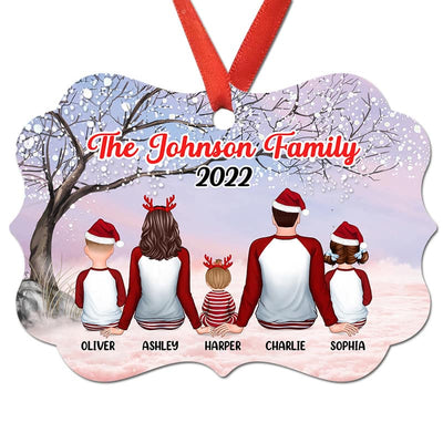 Family Pajamas Sitting Blossom Tree Personalized Christmas Ornament