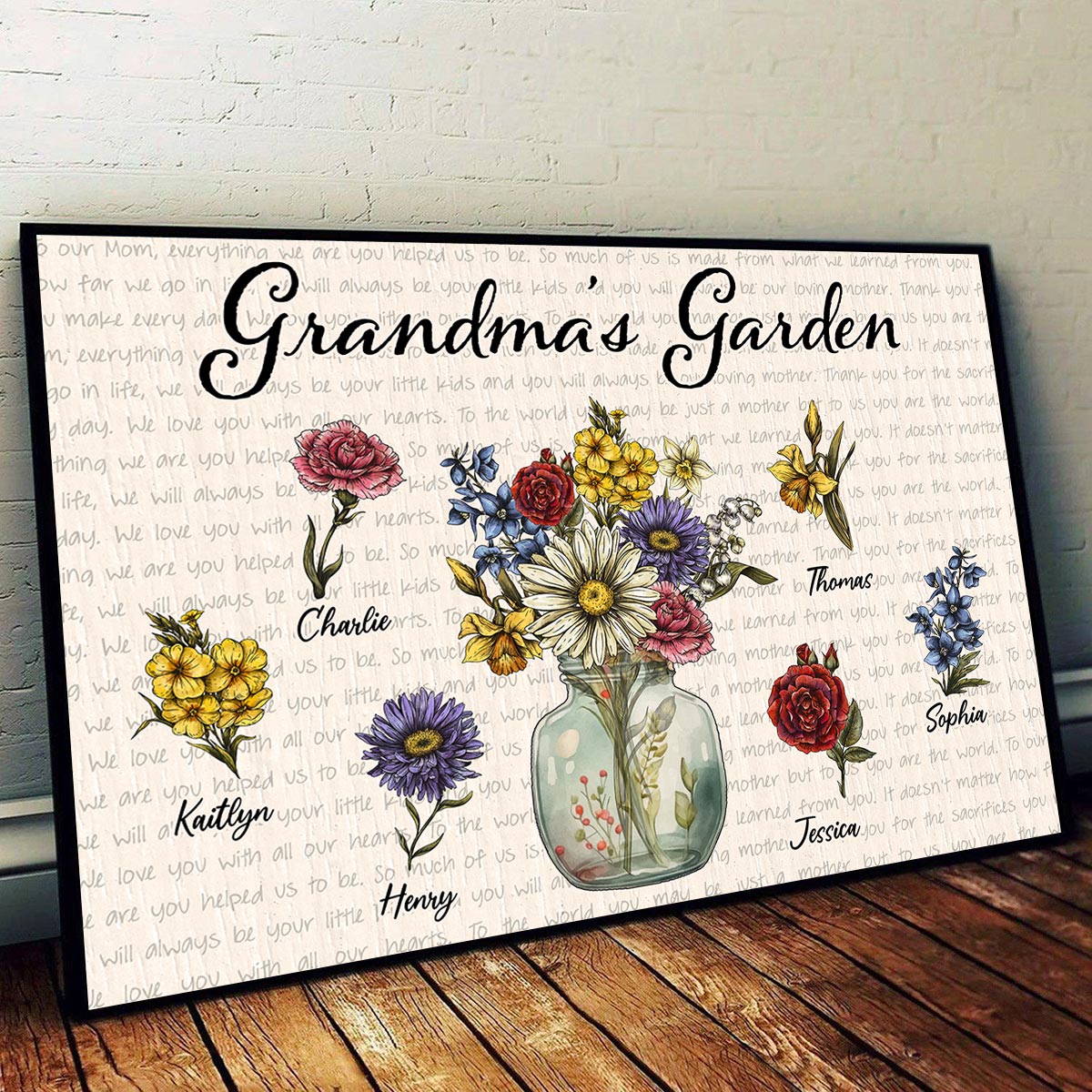 Grandma‘s Garden Vintage Birth Flower Pot Newspaper Background Personalized Poster