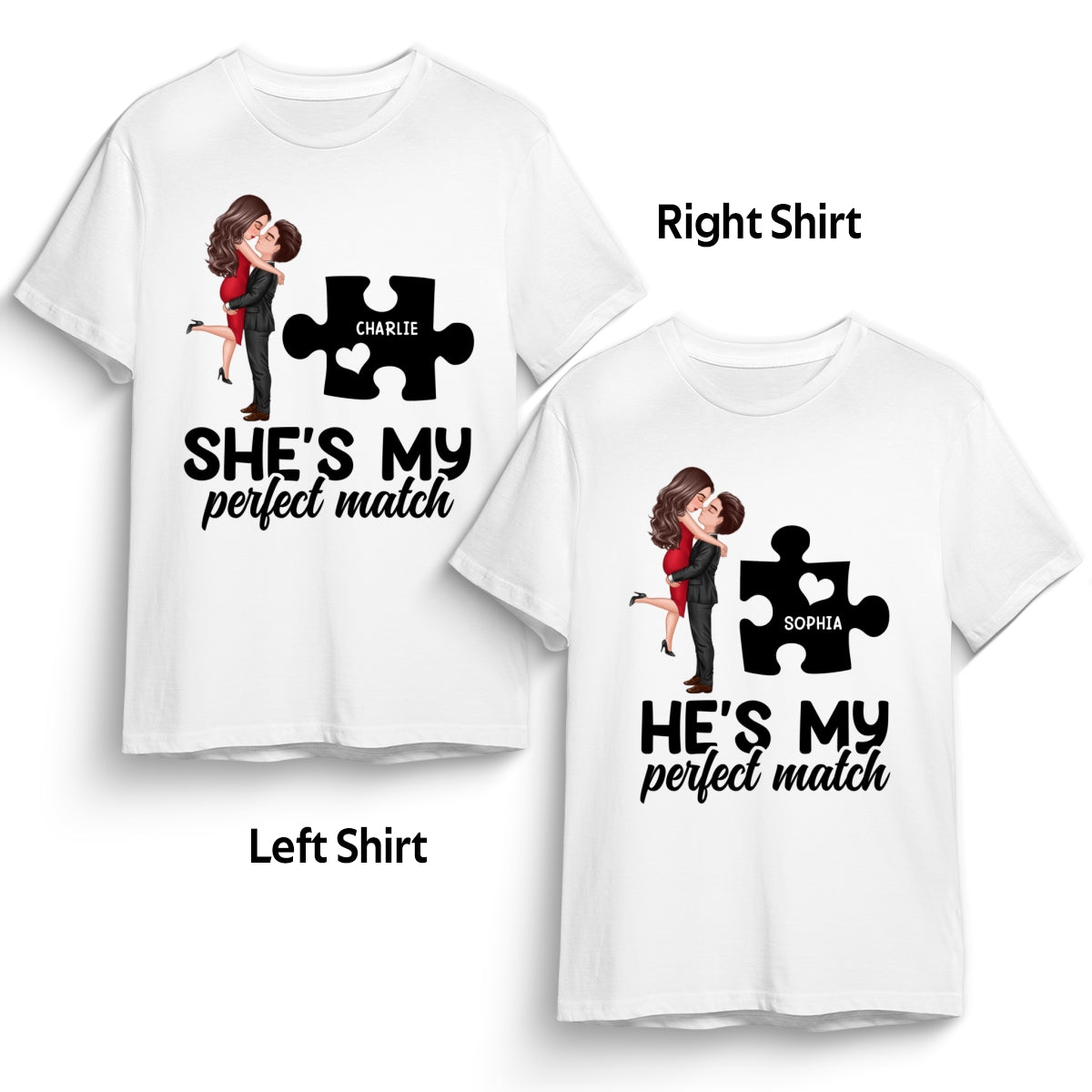 Couple Perfect Match Puzzle Couple Hugging Kissing Valentine‘s Day Personalized Matching Shirts [Set of 2 Shirts]