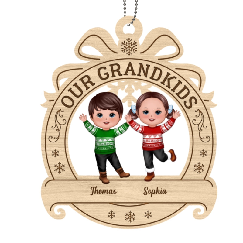 Our Grandkids Happy Doll Kids Ornament Shaped Personalized Wooden Ornament