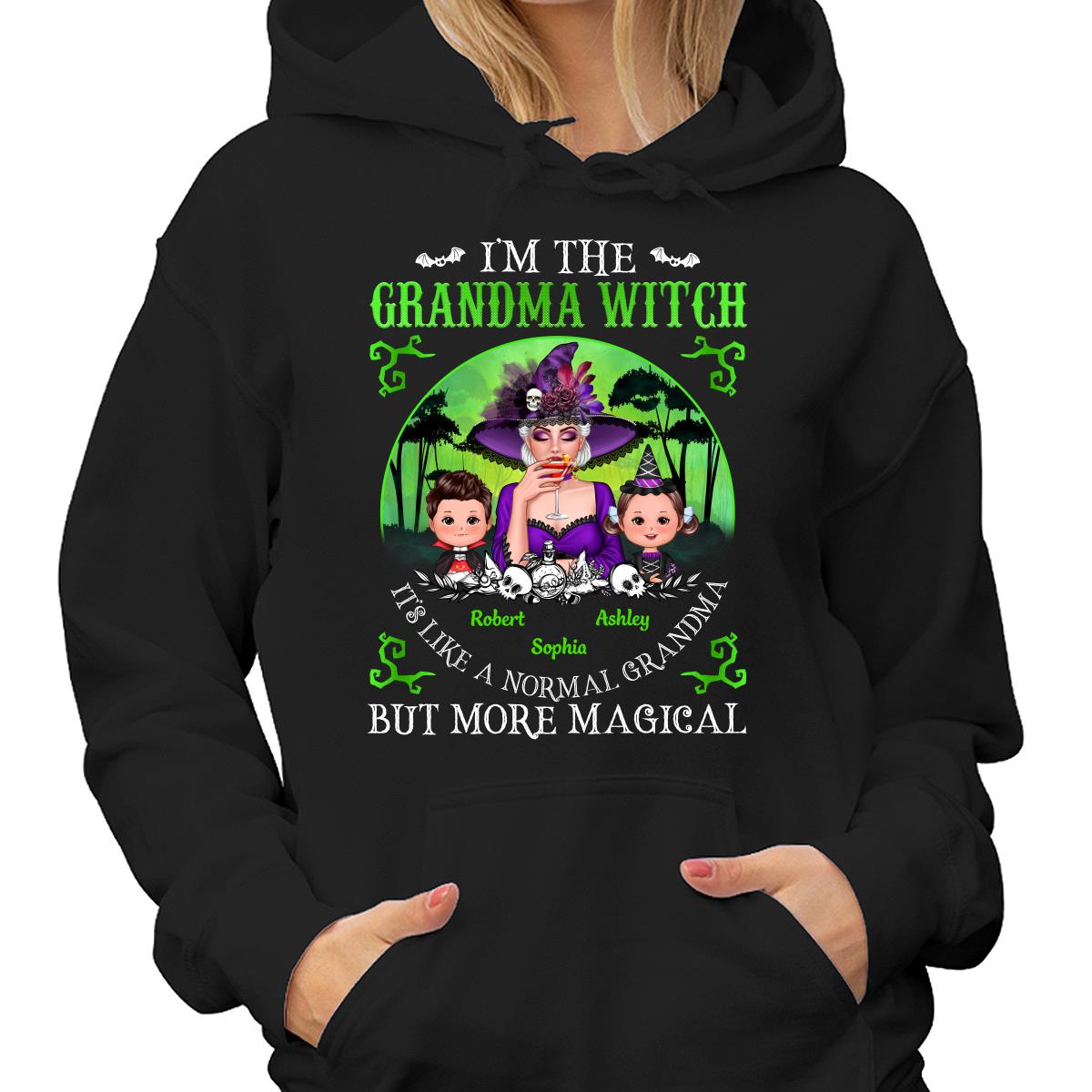Grandma Mom Witch Neon Green Moon Halloween Personalized Shirt