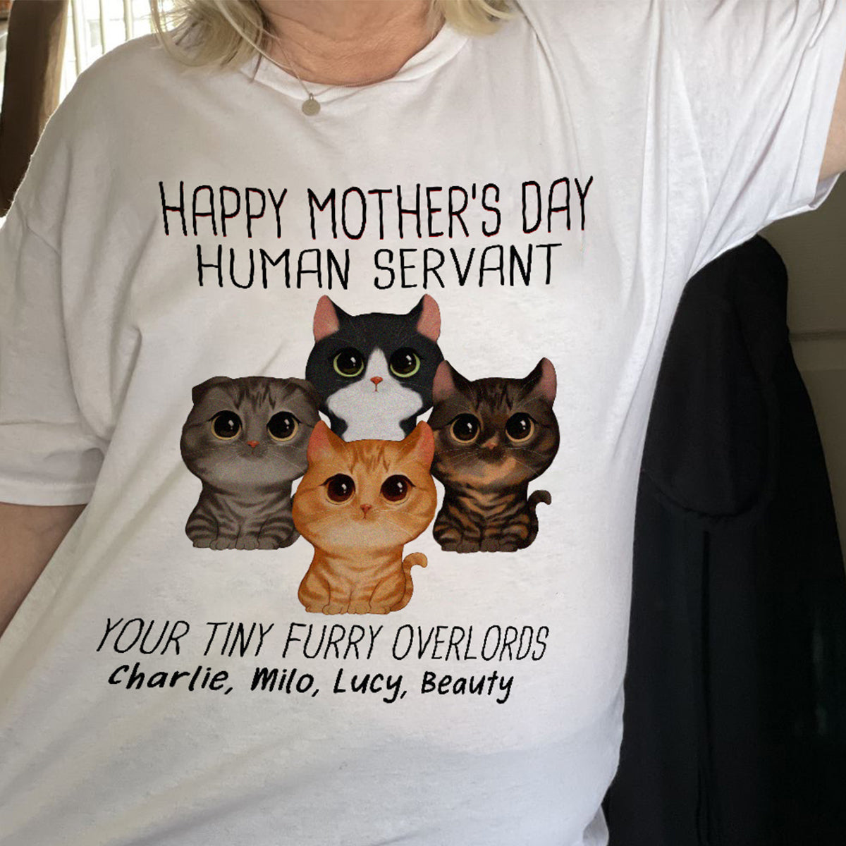 Watercolor Cute Cats Happy Mother‘s Day Cat Human Servant Personalized Shirt