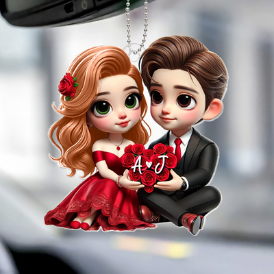 Romantic  Couple Roses Personalized Acrylic Car Hanger, Anniversary Gift for him, Gift for her