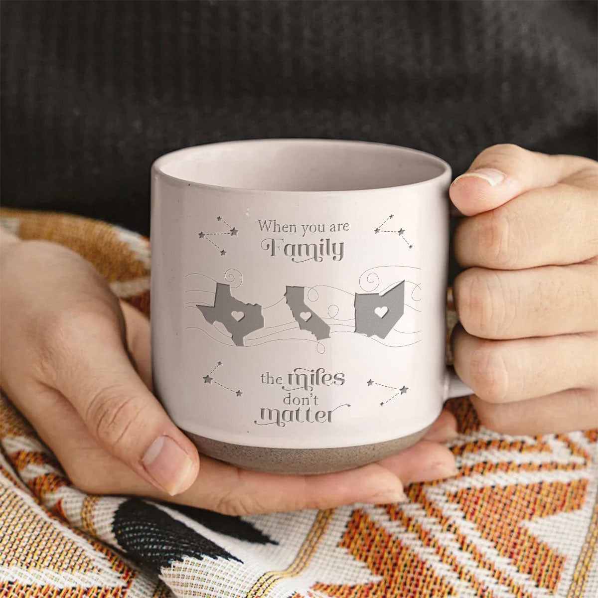 Long Distance Family Friends Siblings Sisters Besties Personalized Engraved Pottery Mug, Togetherness Christmas Gift