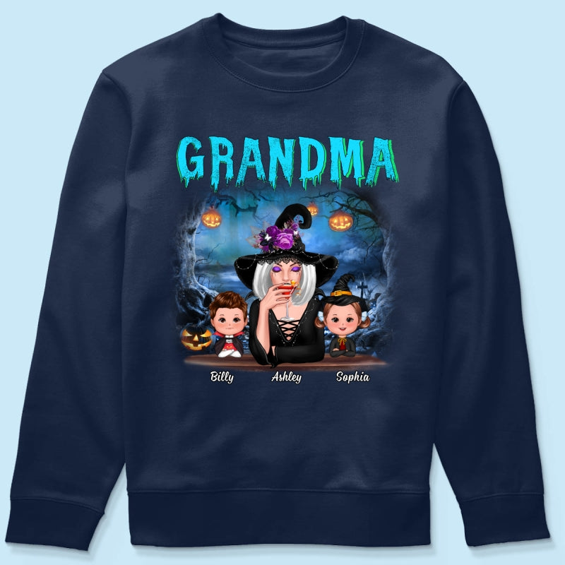 Halloween Night Grandma Witch And Kids Personalized Shirt
