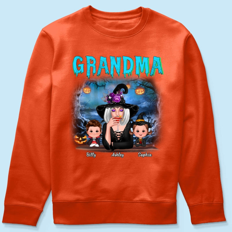 Halloween Night Grandma Witch And Kids Personalized Shirt