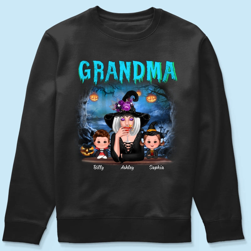 Halloween Night Grandma Witch And Kids Personalized Shirt