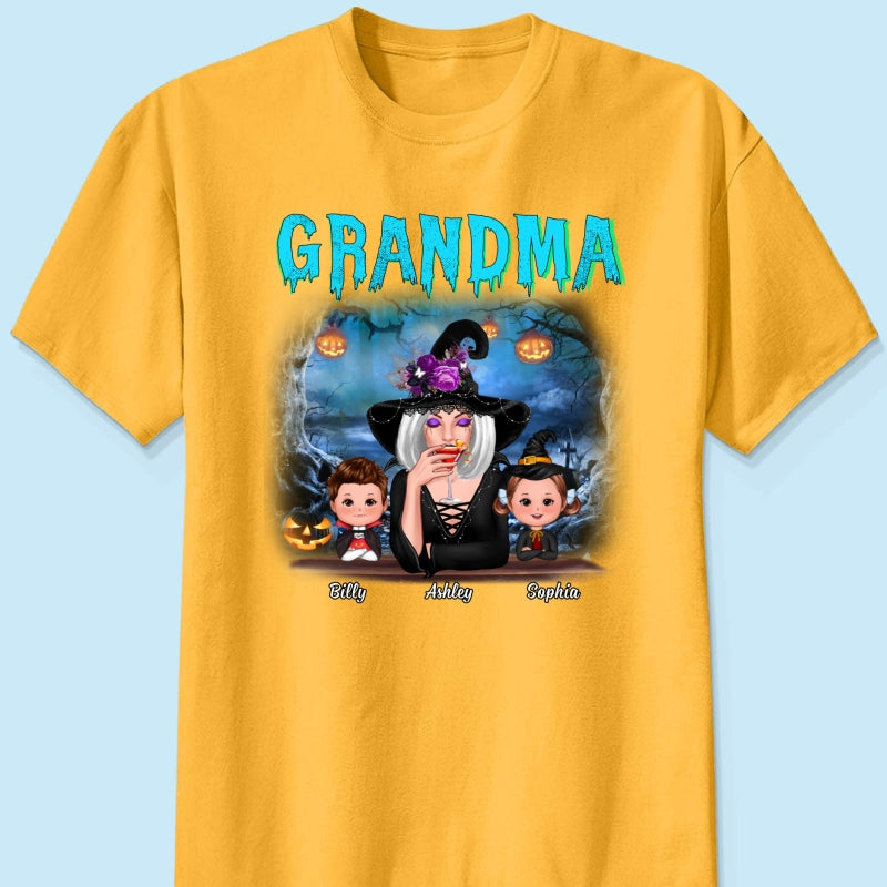 Halloween Night Grandma Witch And Kids Personalized Shirt