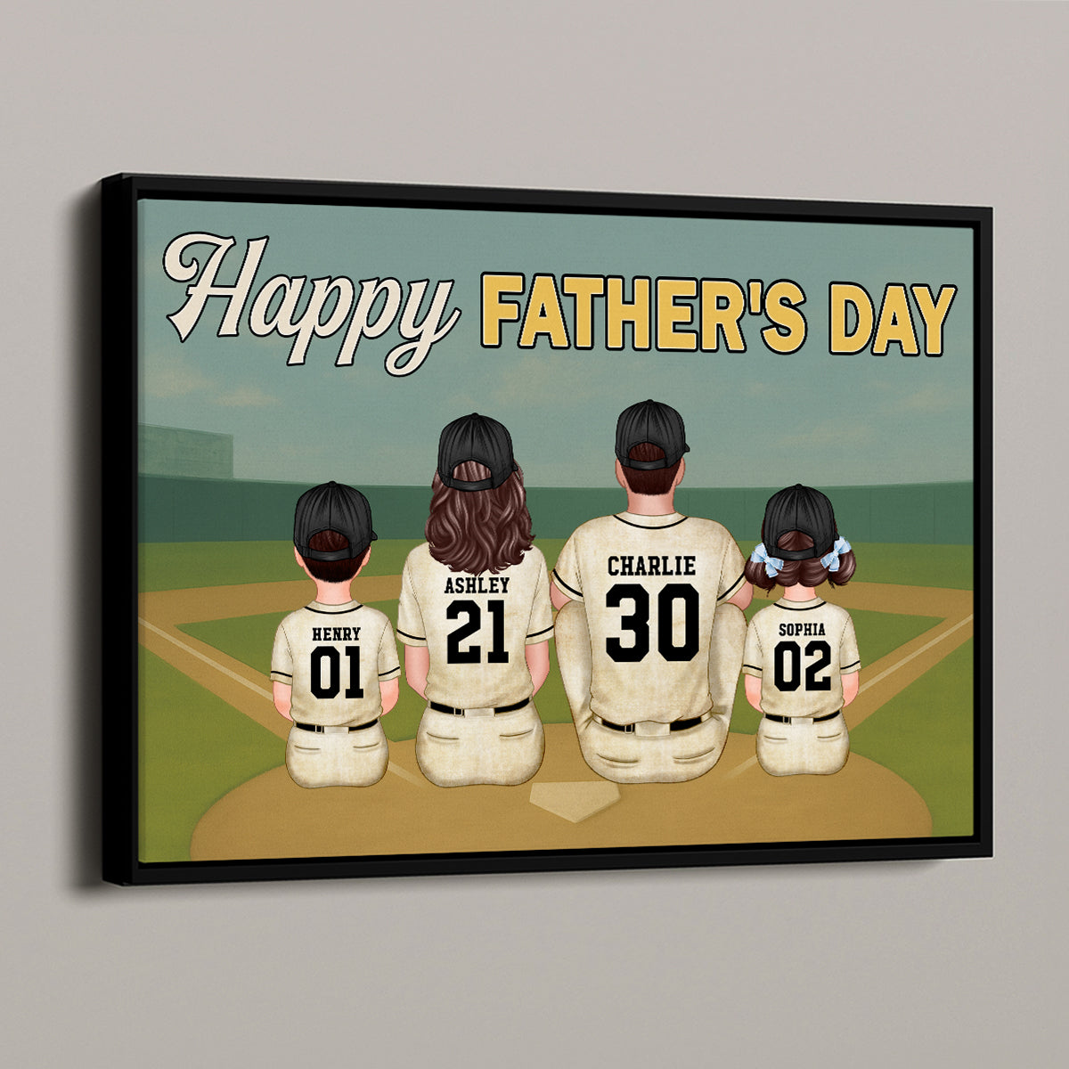 Blue Retro Baseball Daddy's Dream Team Personalized Poster, Gift For Dad