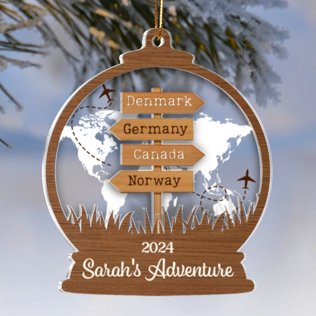 2024 Travel Adventure 2-Layered Acrylic Ornament, Personalized Travel Decoration, Christmas Gift For Travelers