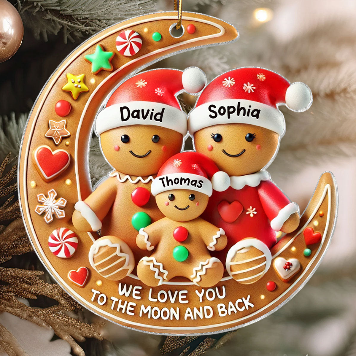 3D Effect Dad Mom We Love You To The Moon And Back Personalized Acrylic Ornament, Christmas Gift For Son, Daughter, Children