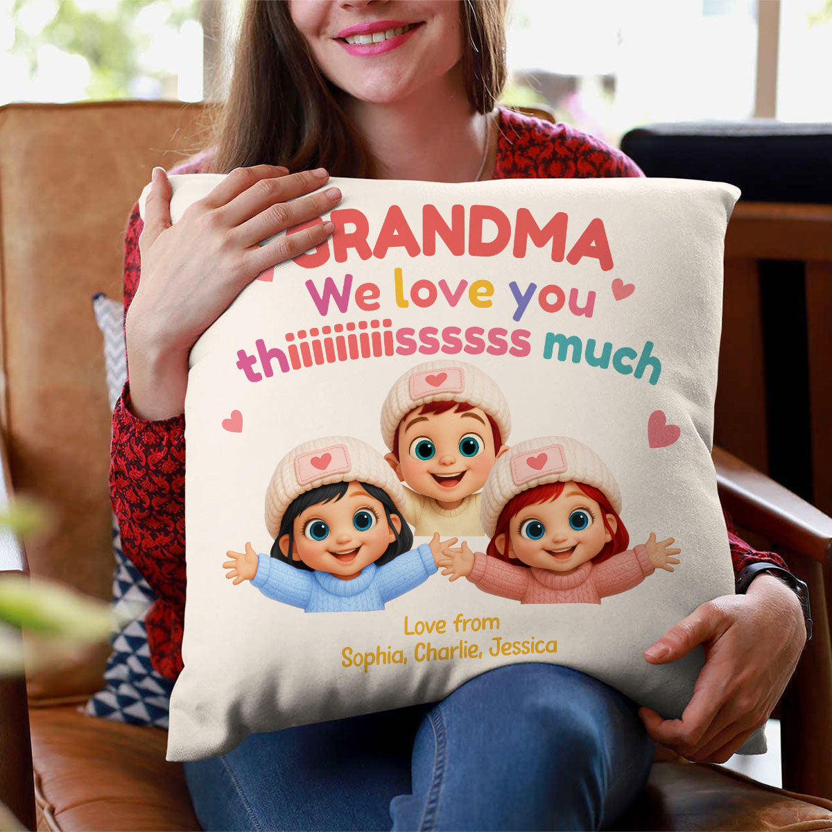 Grandma We Love You This Much Personalized Pillow, Gift for Grandma