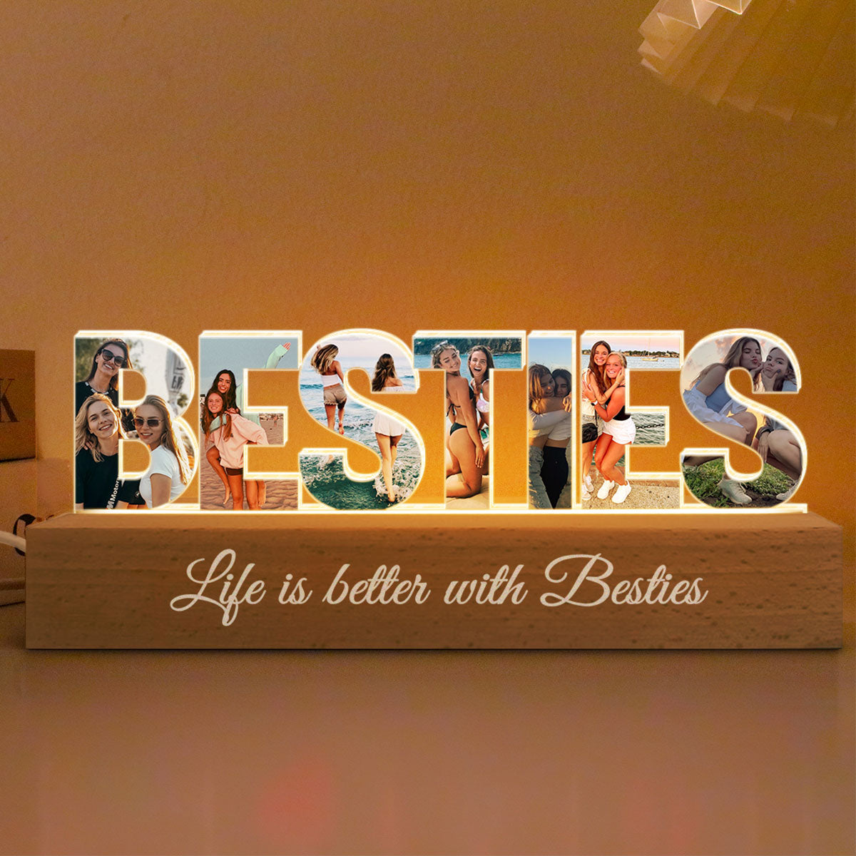 Personalized Bestie Photo Collage LED Night Light, Galentine's Day Gift