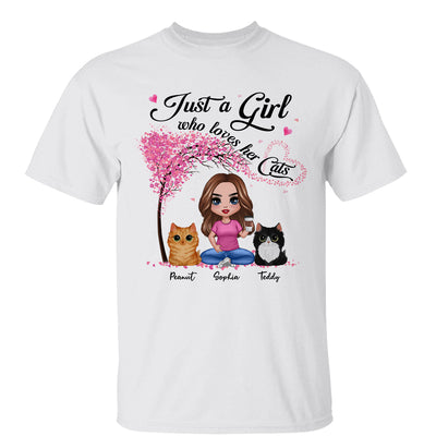 Doll Woman And Cats Sitting Under Pink Heart Tree Personalized Shirt