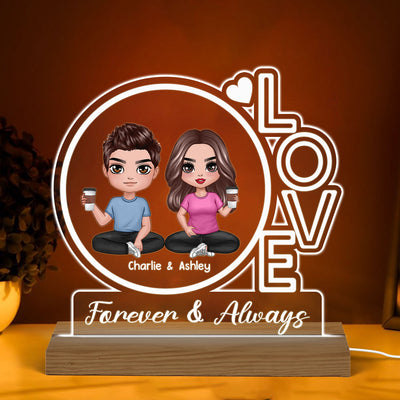 LOVE Doll Couple Sitting Personalized Custom Shaped Acrylic Plaque With Warm LED Night Light