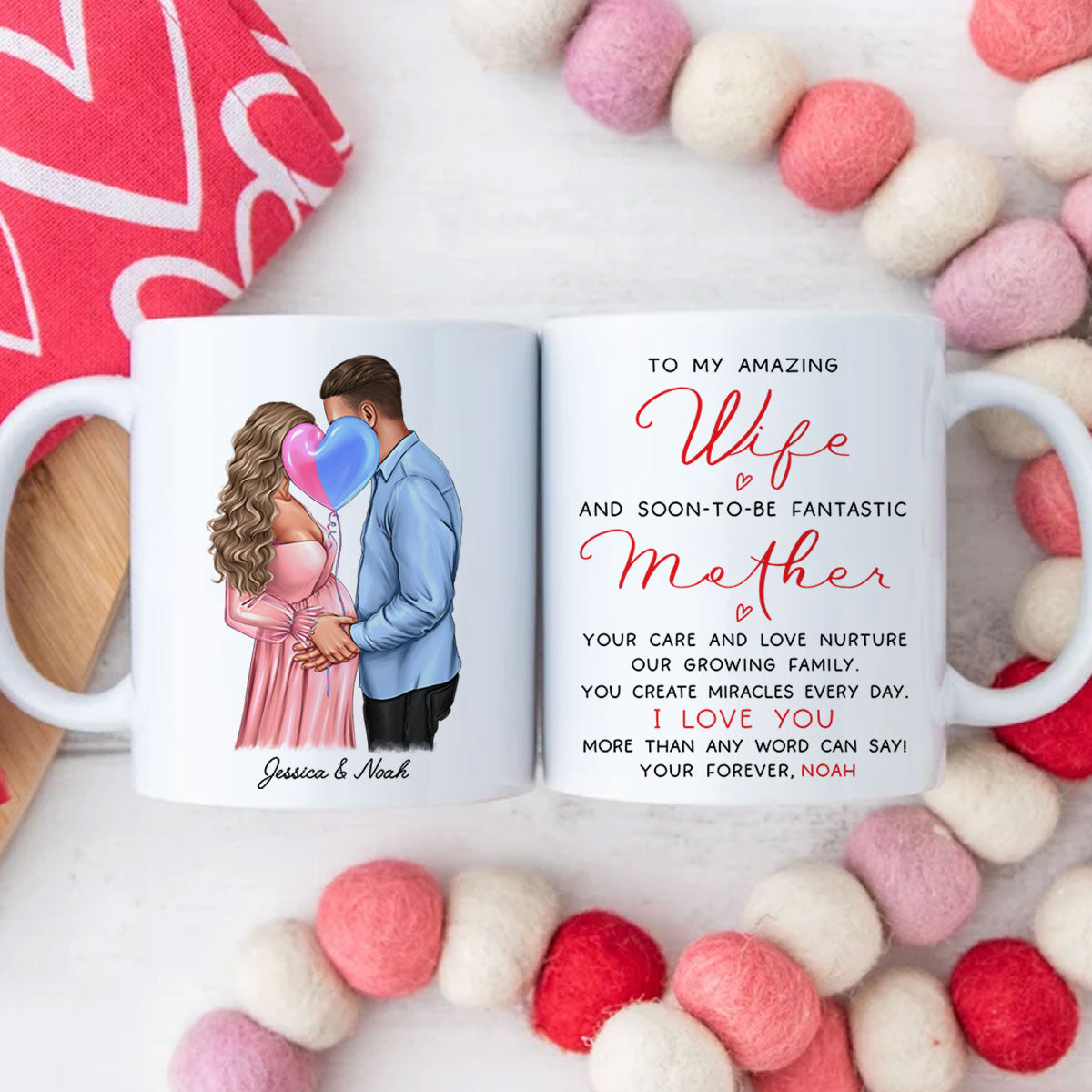 Personalized  Pregnant Wife Mug, Kissing Couple, Expecting From Husband Gift, Mom To Be Vday Gift, Romantic Pregnancy Gift