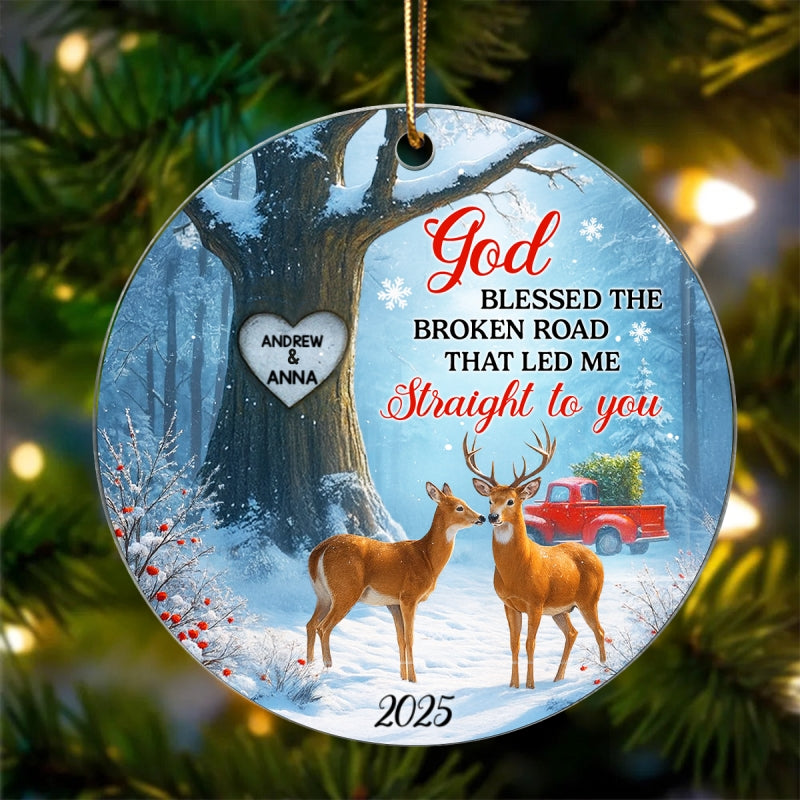 God Bless the Broken Road Couple Personalized Acrylic Ornament, Christmas Gift for Couples