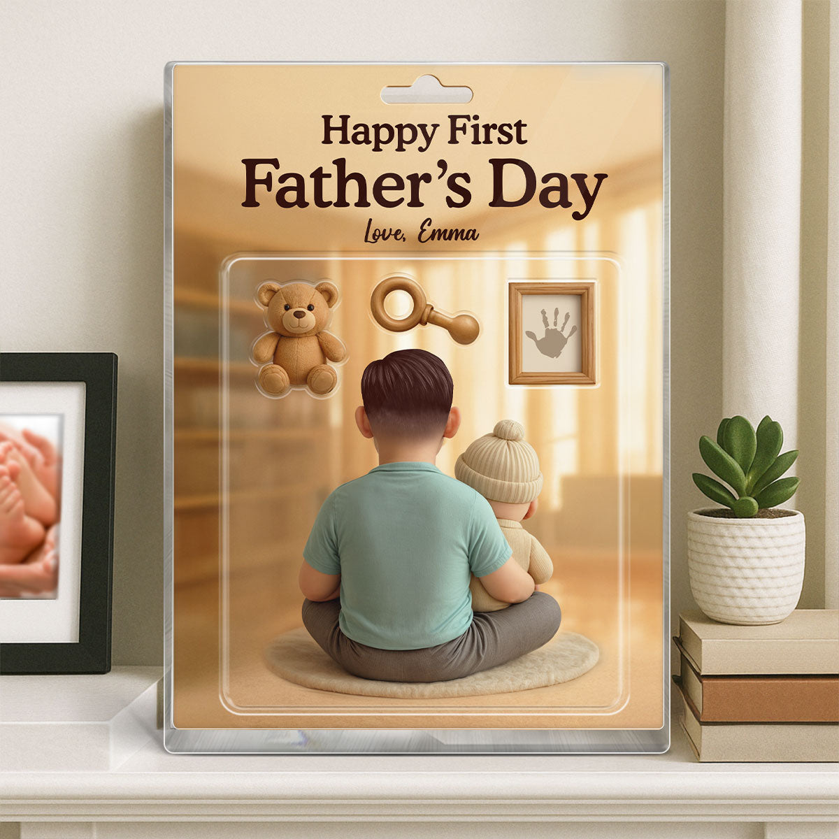 Happy First  Custom Figure 3D Effect Personalized Rectangle Acrylic Block Plaque