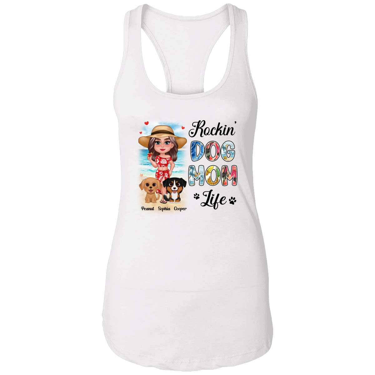 Summer Doll Woman New Face With Watercolor Cute Dogs Rockin‘ The Dog Mom Life Personalized Tank Top Shirt