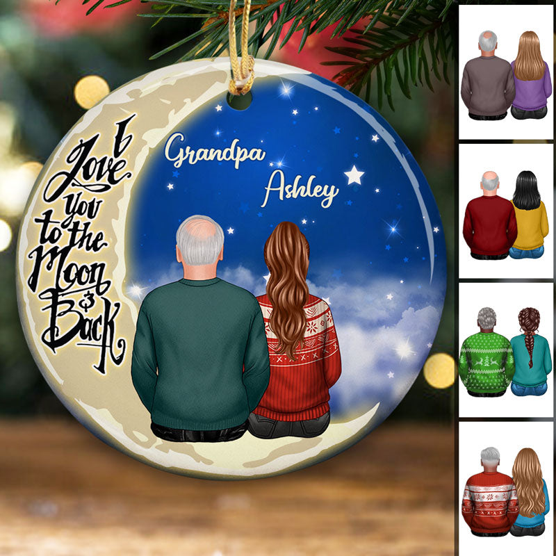 Grandpa Adult Grandchildren On Moon Personalized Circle Ornament