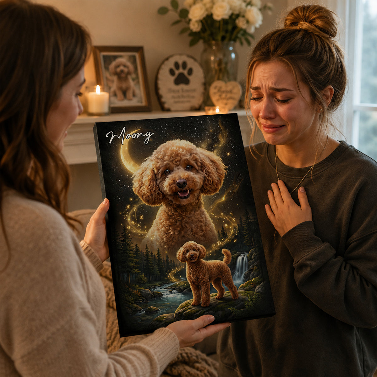 Dog Howling to the Moon - Personalized Canvas - Gift for Dog, Cat Lovers, Pet Memorial Gift