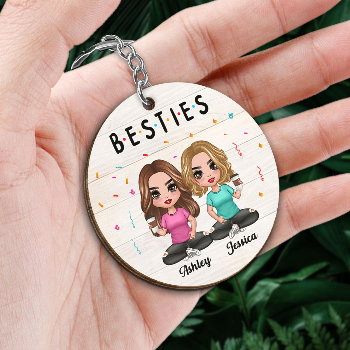 Besties Sisters Doll Women Sitting Personalized Wooden Keychain