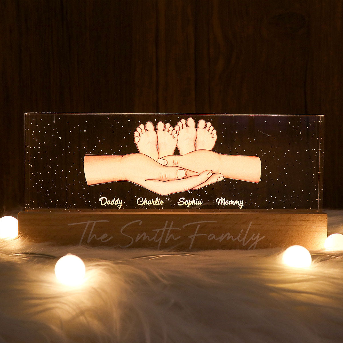 Family Parents Hands Kids Feet Personalized Acrylic LED Night Light