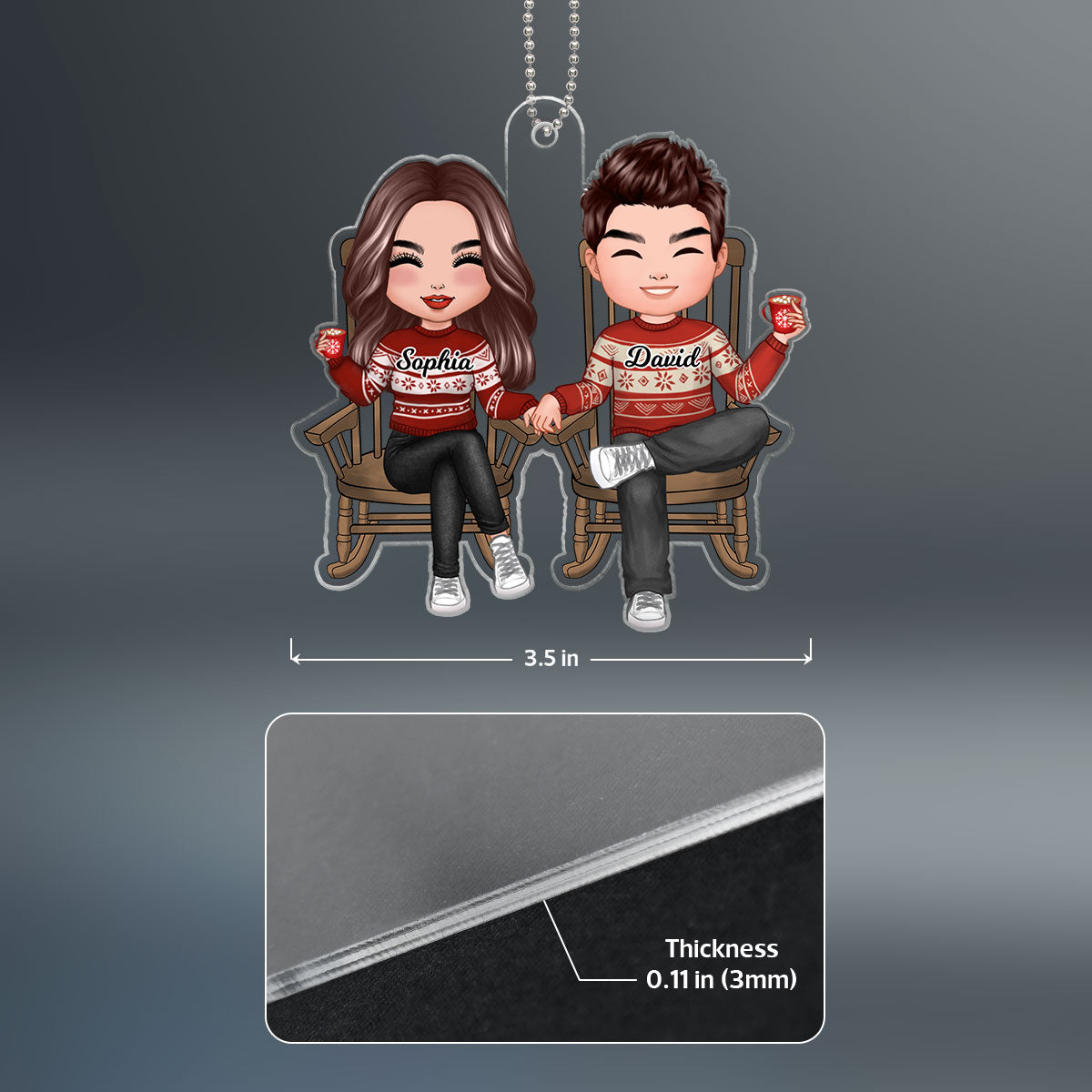 Doll Couple Sitting On Chair Christmas Gift For Him For Her Personalized Acrylic Ornament