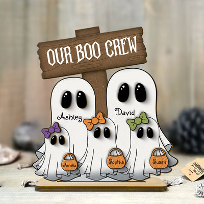 Grandma Family Boo Crew Personalized 2-Layer Standing Wooden Plaque, Halloween Decor