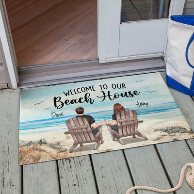 Probably At The Beach Couple Sitting Back View Beach House Gift Personalized Doormat