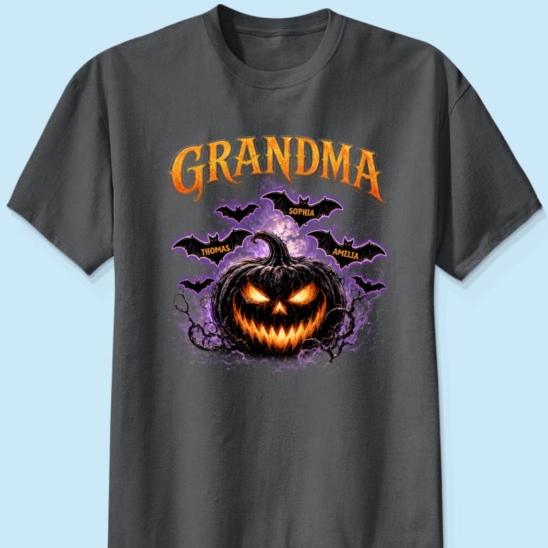 Jack O Lantern Pumpkin Grandma - Personalized Shirt - Trendy Halloween Tee for Grandma
