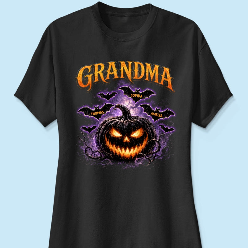 Jack O Lantern Pumpkin Grandma - Personalized Shirt - Trendy Halloween Tee for Grandma