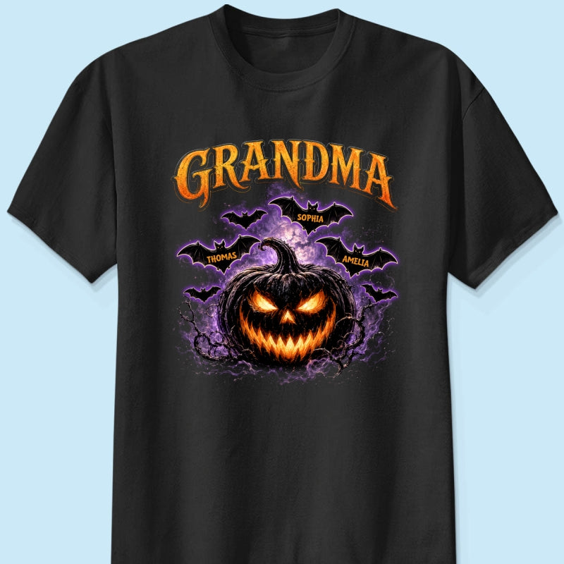Jack O Lantern Pumpkin Grandma - Personalized Shirt - Trendy Halloween Tee for Grandma