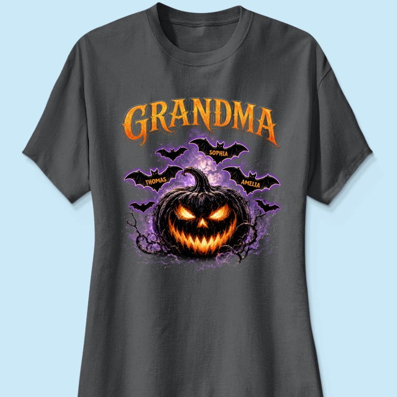 Jack O Lantern Pumpkin Grandma - Personalized Shirt - Trendy Halloween Tee for Grandma