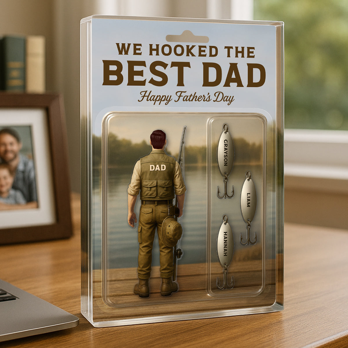 We Hooked The Best Dad Fishing With Kids' Names Custom Figure - Personalized Acrylic Block Plaque - Gift For Husband Dad Grandpa