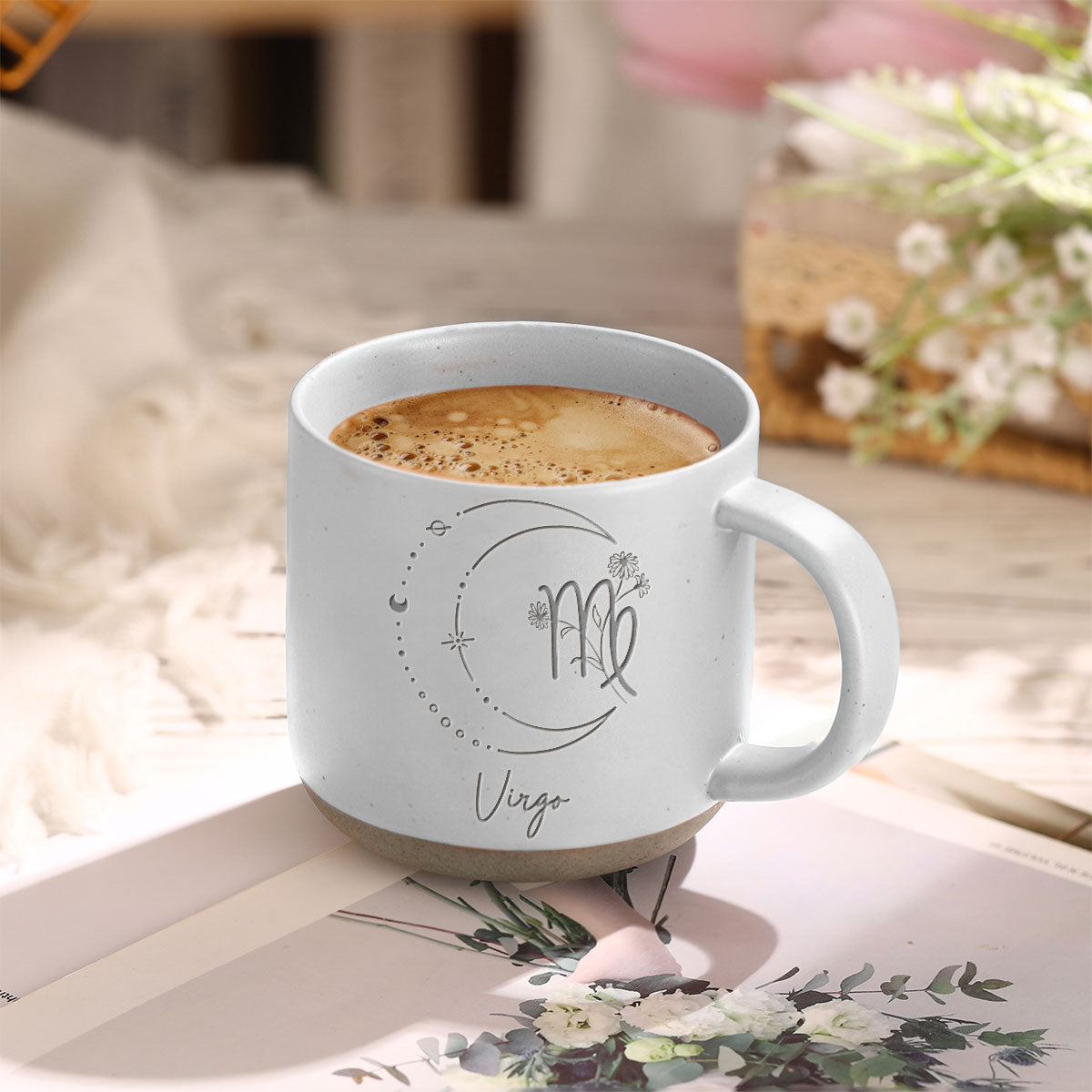 Custom Zodiac Sign Personalized Pottery Mug, Zodiac Moon