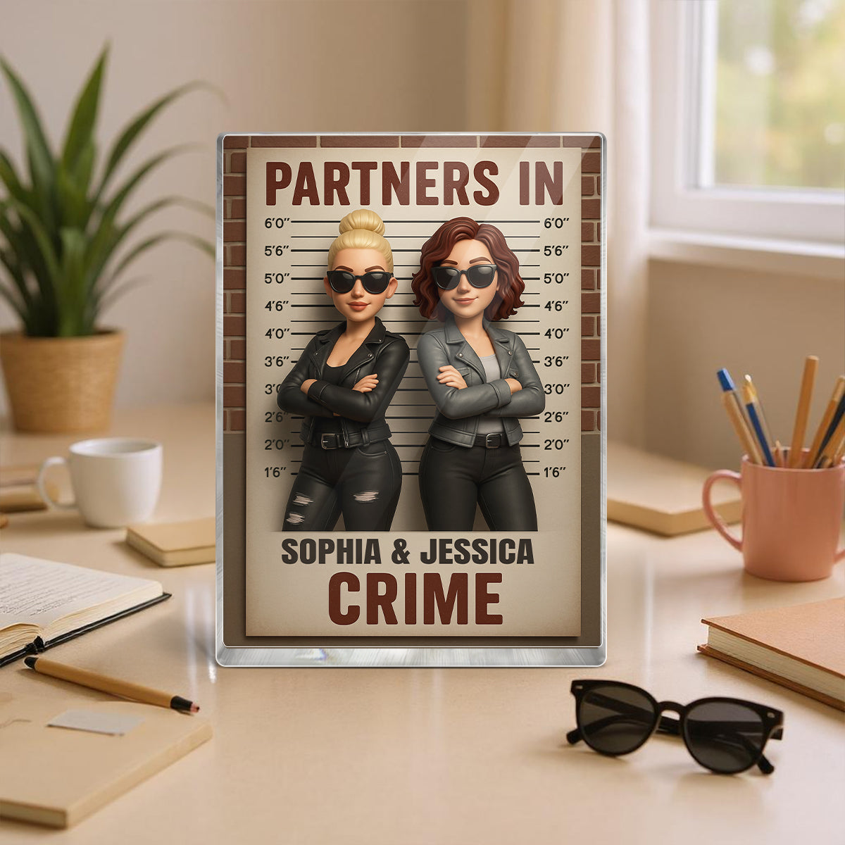 Partners in Crime Besties Personalized Acrylic Block Plaque, Birthday, Just Because Gift for Best Friends