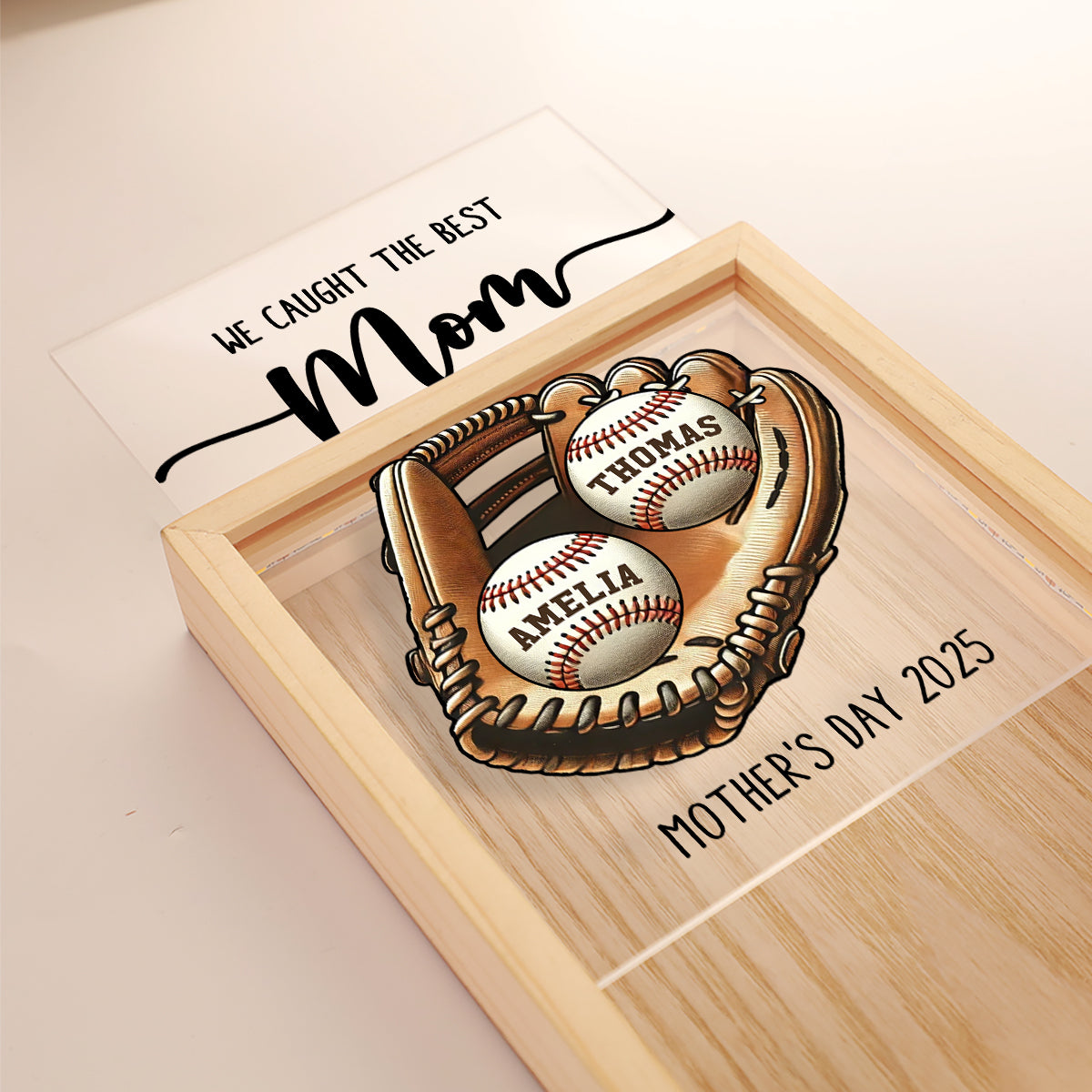 We Caught The Best Mom Baseball, Softball Personalized Frame Light Box, Custom Kid's Name, Mother's Day, Gift For Wife, Gift For Mom