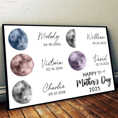 Colorful Birth Moon Phase The Day You Become Mom Grandma Personalized Poster, Gift